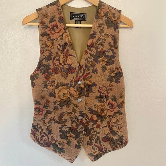Vintage Express Tapestry Vest Womens Size XS Floral Granny Cottage Boho Academia - Picture 1 of 4